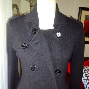 Cabi black double breast knit trenchcoat sz M